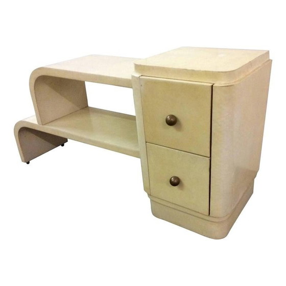 Image 1 of Paire d'étagères murales vintage en bois et parchemin, Italie 1930