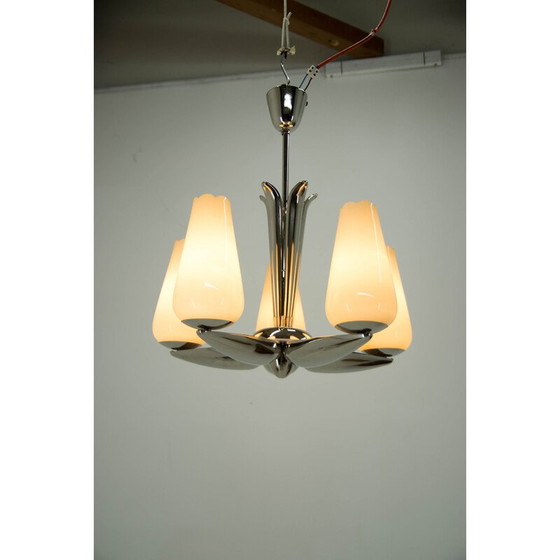 Image 1 of Lustre vintage nickelé de Drukov, années 1940