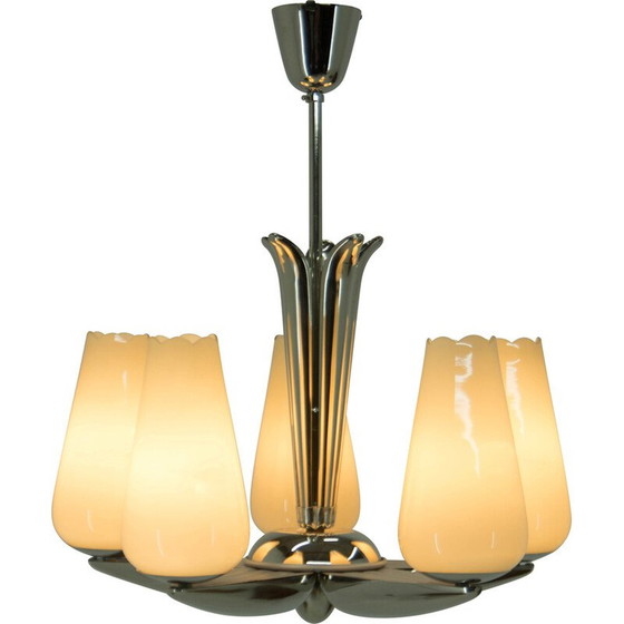 Image 1 of Lustre vintage nickelé de Drukov, années 1940