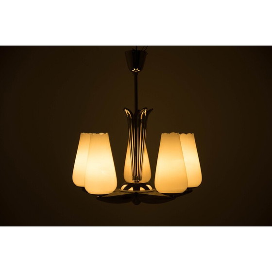 Image 1 of Lustre vintage nickelé de Drukov, années 1940