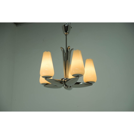 Image 1 of Lustre vintage nickelé de Drukov, années 1940