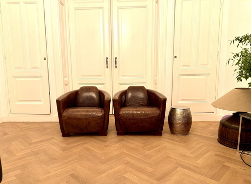 2 superbes fauteuils Aviator en cuir ancien