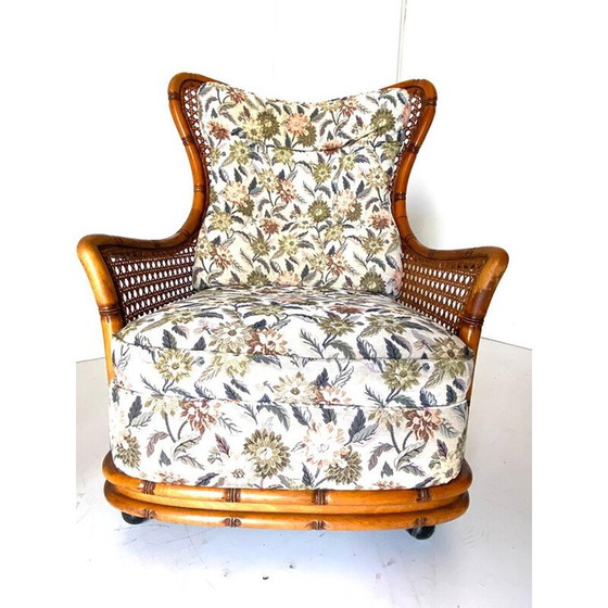 Image 1 of Fauteuil vintage en faux bambou et rotin pour Giorgetti, Italie 1970