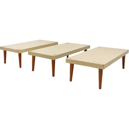 Ensemble de 3 présentoirs à fleurs vintage en bois, Tchécoslovaquie, années 1970