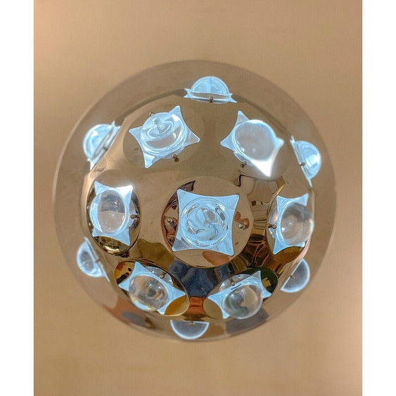 Image 1 of Lampe suspendue en verre et chrome du milieu du siècle par Oscar Torlasco, Italie, années 1970