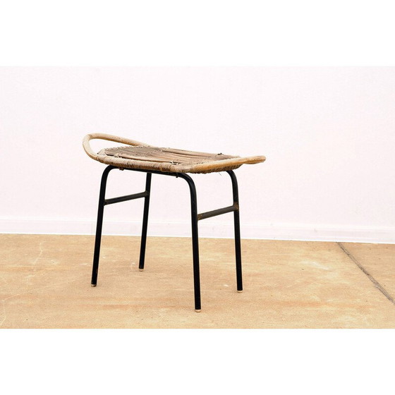 Image 1 of Tabouret en rotin du milieu du siècle par Alan Fuchs pour Uluv, Tchécoslovaquie années 1960