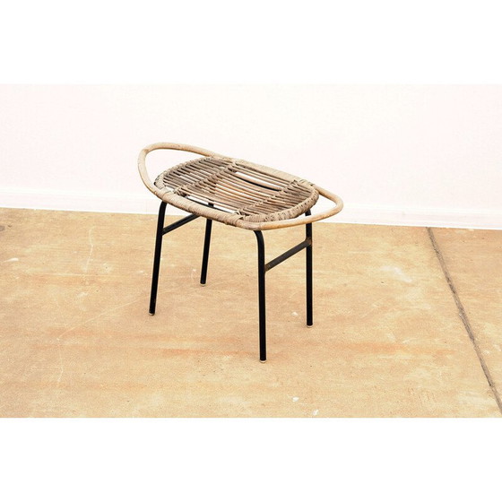 Image 1 of Tabouret en rotin du milieu du siècle par Alan Fuchs pour Uluv, Tchécoslovaquie années 1960