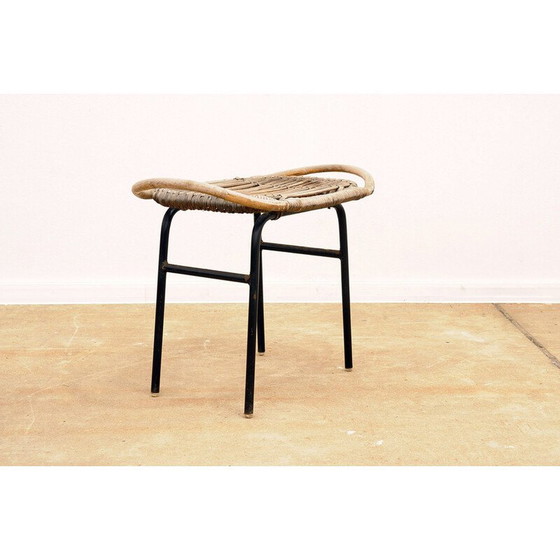 Image 1 of Tabouret en rotin du milieu du siècle par Alan Fuchs pour Uluv, Tchécoslovaquie années 1960