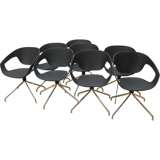 Image 1 of Ensemble de 8 fauteuils de bureau vintage en métal chromé et polypropylène noir par Luca Nichetto pour Casaminia