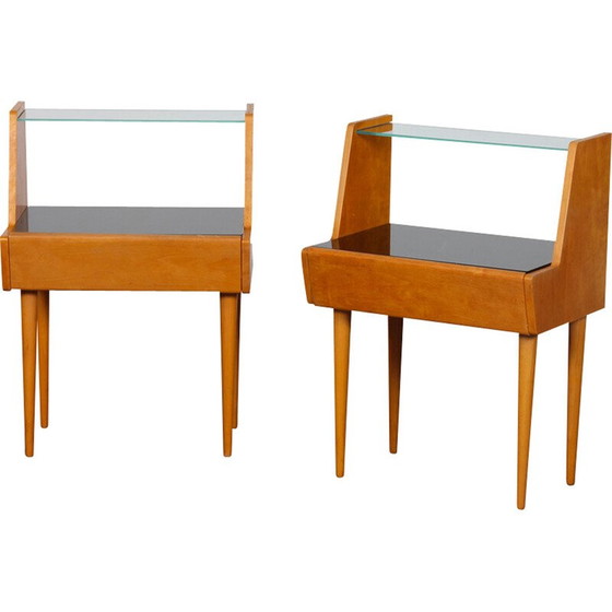 Image 1 of Paire de tables de nuit vintage en bois et opaline noire, 1960