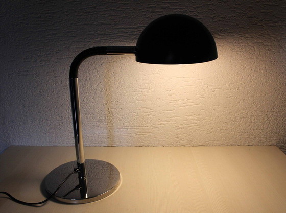 Image 1 of Lampe de bureau Mushroom en chrome et métal noir, 70S/80S