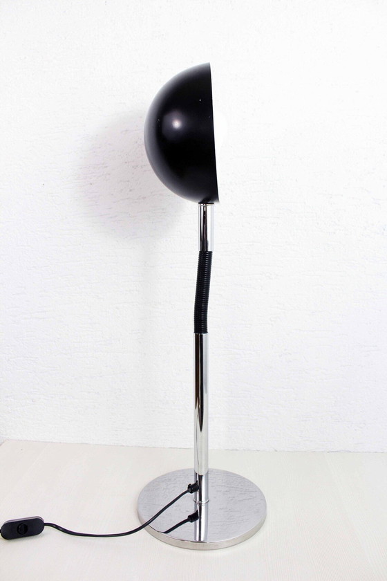 Image 1 of Lampe de bureau Mushroom en chrome et métal noir, 70S/80S