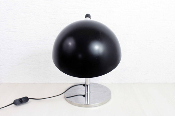 Image 1 of Lampe de bureau Mushroom en chrome et métal noir, 70S/80S