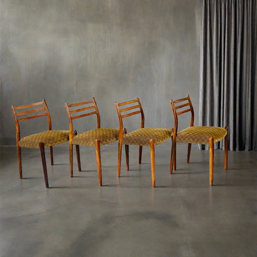 4 X chaises de salle à manger en bois de rose Niels O. Møller Modèle 78 De J.L. Møller Möbelfabrik, Danemark 1962