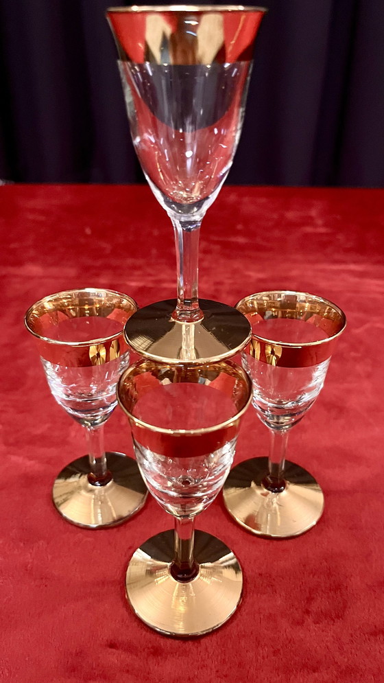 Image 1 of Seau à glace vintage avec verres dorés