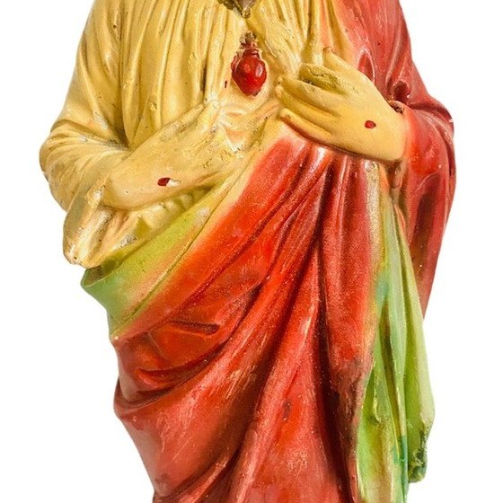 Image 1 of Statue vintage de Jésus XL coeur sacré rouge