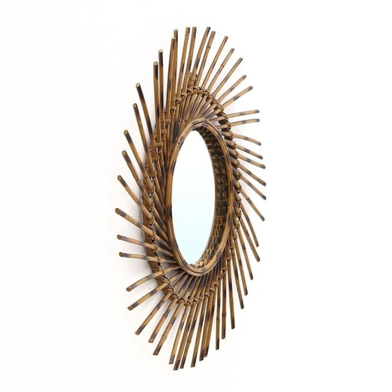 Image 1 of Miroir solaire rond vintage en osier, 1960s