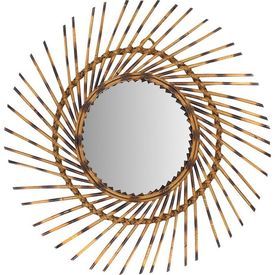 Image 1 of Miroir solaire rond vintage en osier, 1960s