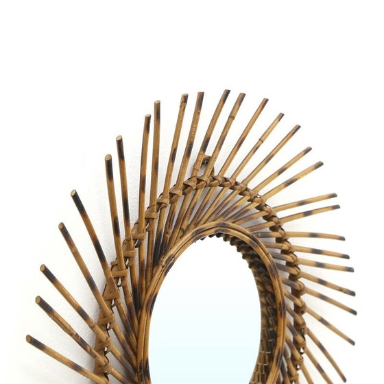 Image 1 of Miroir solaire rond vintage en osier, 1960s