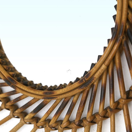 Image 1 of Miroir solaire rond vintage en osier, 1960s