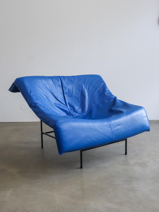 Chaise papillon en cuir bleu Gerard Vd Berg pour Montis