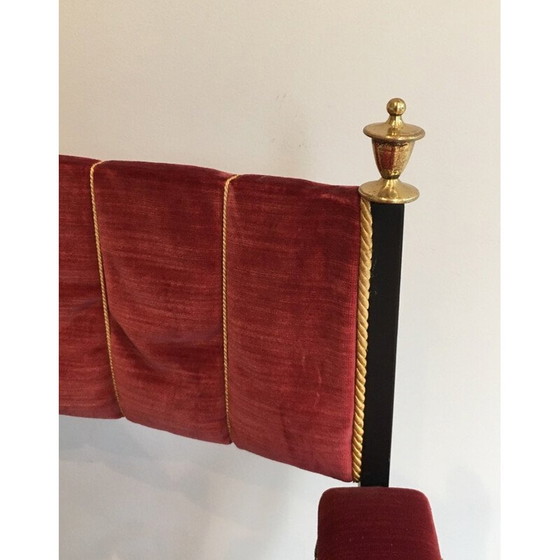 Image 1 of Fauteuil curule rouge en fer noir et laiton - années 1970