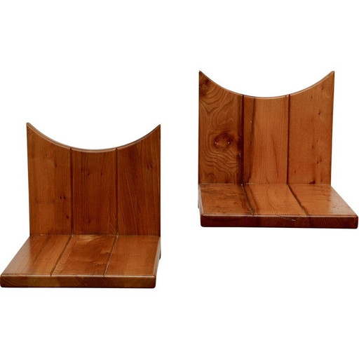 Paire de tables de chevet vintage en orme massif, France 1970