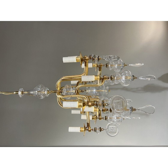 Image 1 of Lustre vintage doré à 12 bras par Erik Hoglund, Suède