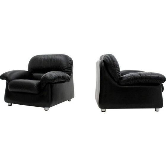 Image 1 of Paire de fauteuils vintage en cuir noir, 1970