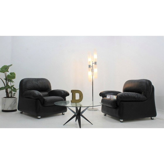 Image 1 of Paire de fauteuils vintage en cuir noir, 1970
