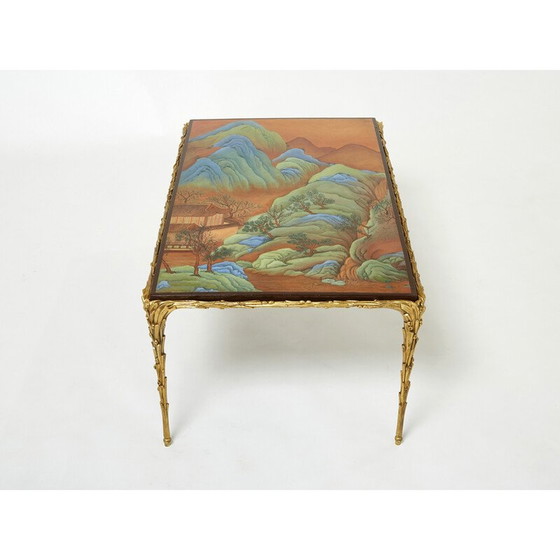 Image 1 of Table basse vintage en bambou et laque de bronze de la Maison Baguès, 1960