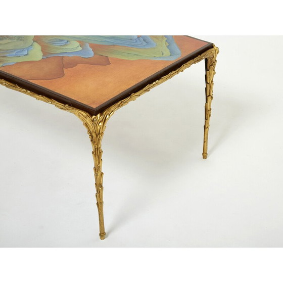 Image 1 of Table basse vintage en bambou et laque de bronze de la Maison Baguès, 1960