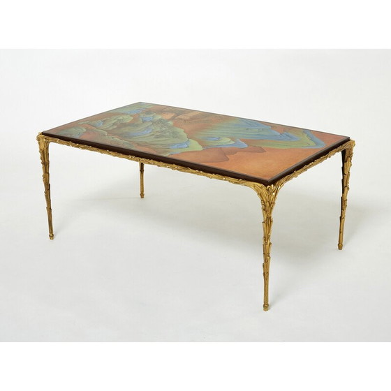 Image 1 of Table basse vintage en bambou et laque de bronze de la Maison Baguès, 1960
