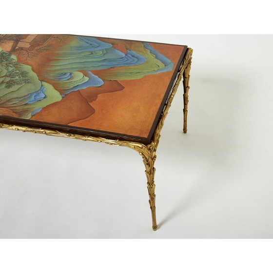Image 1 of Table basse vintage en bambou et laque de bronze de la Maison Baguès, 1960