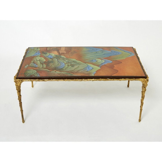 Image 1 of Table basse vintage en bambou et laque de bronze de la Maison Baguès, 1960