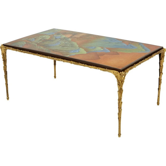Image 1 of Table basse vintage en bambou et laque de bronze de la Maison Baguès, 1960