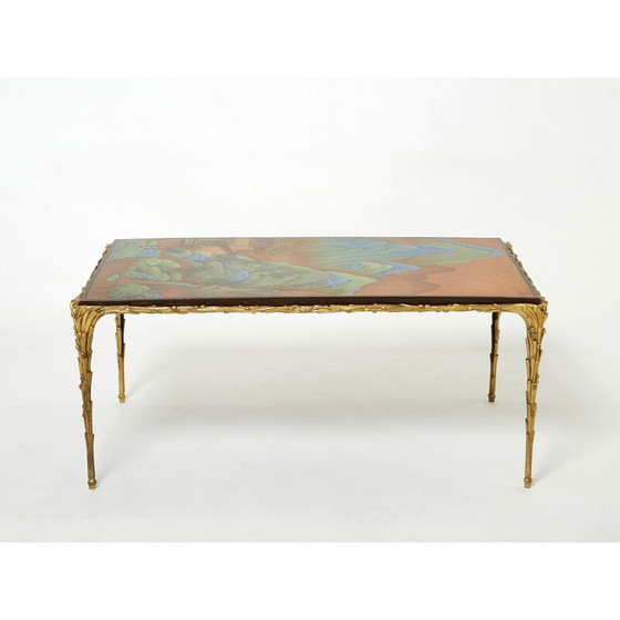 Image 1 of Table basse vintage en bambou et laque de bronze de la Maison Baguès, 1960
