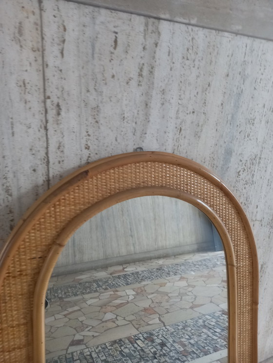 Image 1 of Miroir avec cadre en bois et bambou par Dal Vera, 1980