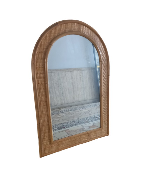 Image 1 of Miroir avec cadre en bois et bambou par Dal Vera, 1980