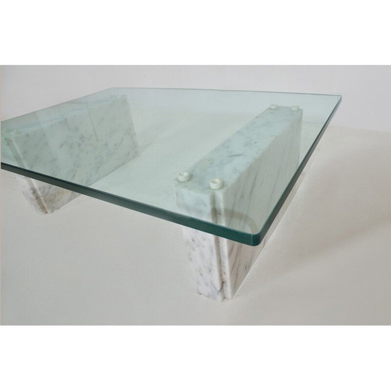 Image 1 of Table basse vintage en marbre de Carrare et verre, 1980