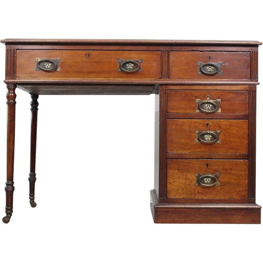 Bureau vintage en acajou avec 5 tiroirs, 1900