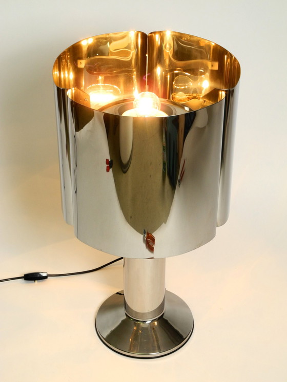 Image 1 of Unique Heavy, Huge Xxl 1970S Metal Chrome Table Lamp With Metal Shade | Height 75 Cm | 29.5"