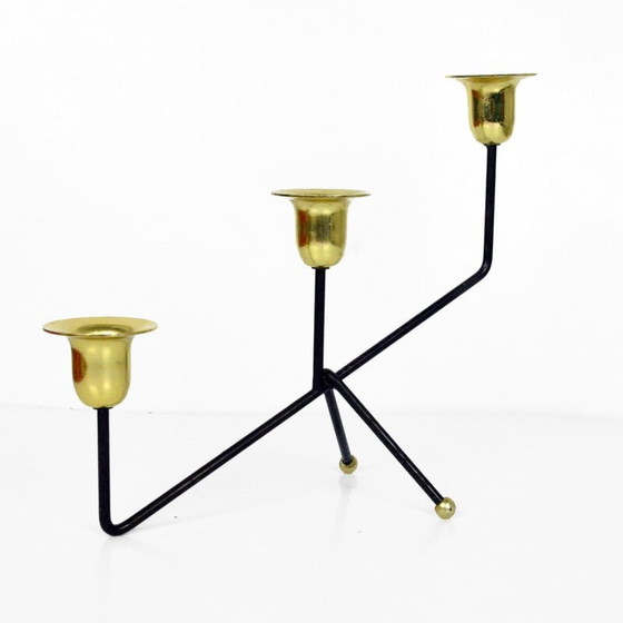 Image 1 of Bougeoir vintage en aluminium noir et laiton, Belgique, années 1970