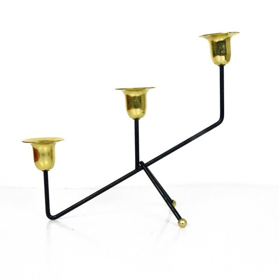 Image 1 of Bougeoir vintage en aluminium noir et laiton, Belgique, années 1970