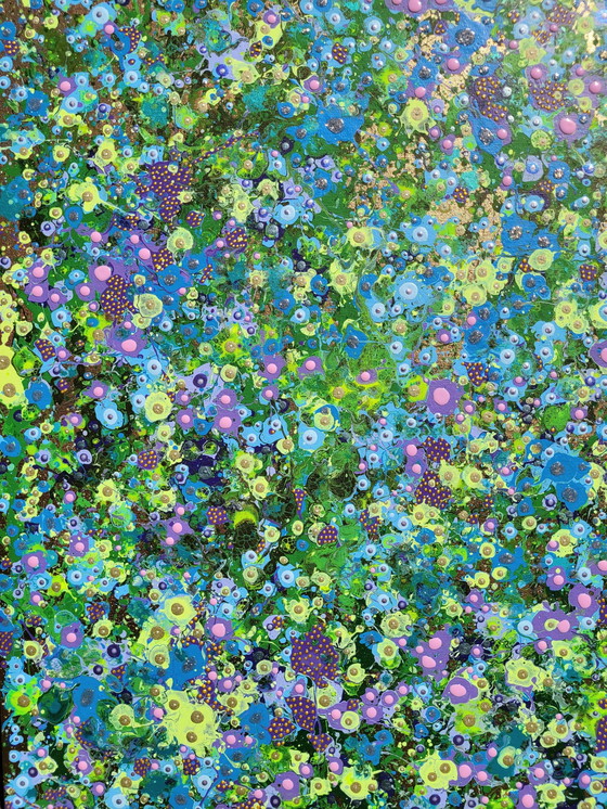 Image 1 of Peinture abstraite de fleurs "Golden Bloom" par Valentina Pufe