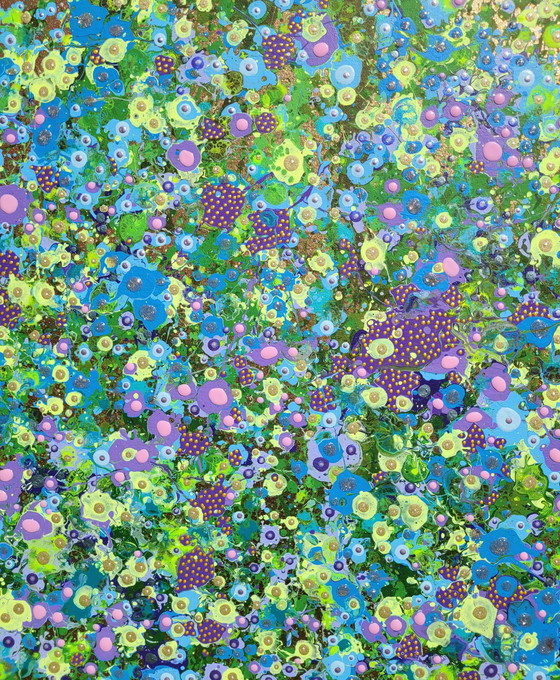 Image 1 of Peinture abstraite de fleurs "Golden Bloom" par Valentina Pufe