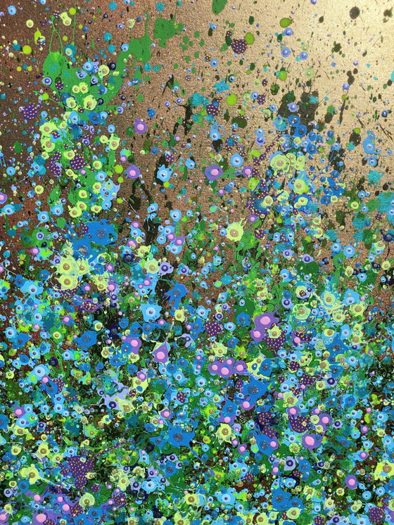 Image 1 of Peinture abstraite de fleurs "Golden Bloom" par Valentina Pufe