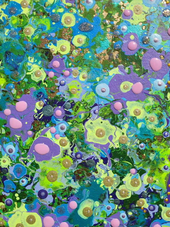 Image 1 of Peinture abstraite de fleurs "Golden Bloom" par Valentina Pufe