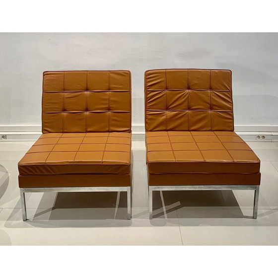 Image 1 of Paire de fauteuils vintage en cuir camel de Florence Knoll