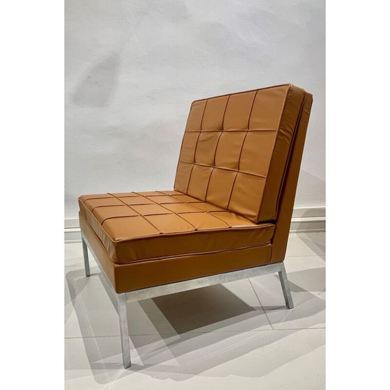 Image 1 of Paire de fauteuils vintage en cuir camel de Florence Knoll